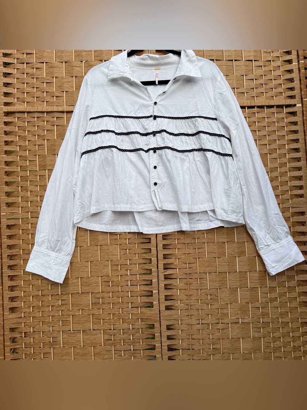 Free People Lace Lover Blouse White with Black Trim Women’s Medium